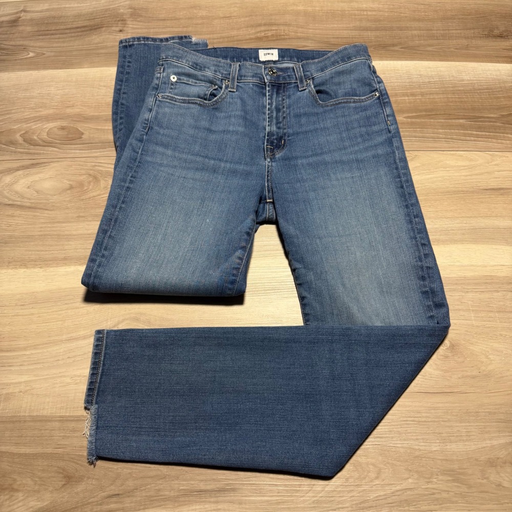Edwin Bree Dazed Jeans Womens 25 Blue Straight Leg Raw Hem EW2031SKR Made in USA